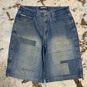 Vintage Southpole Patchwork Baggy Jean Shorts Jorts Size 36 Y2K